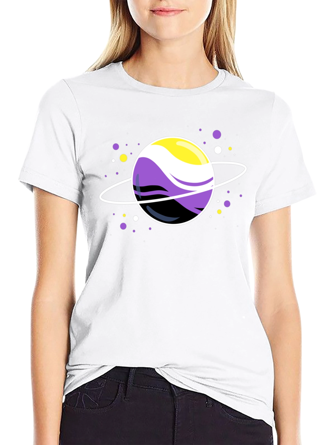Nonbinary Pride Planet Black T-Shirt
