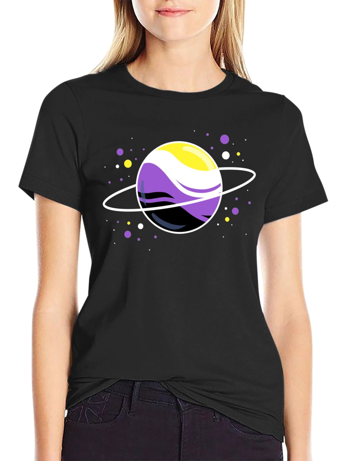 Nonbinary Pride Planet Black T-Shirt