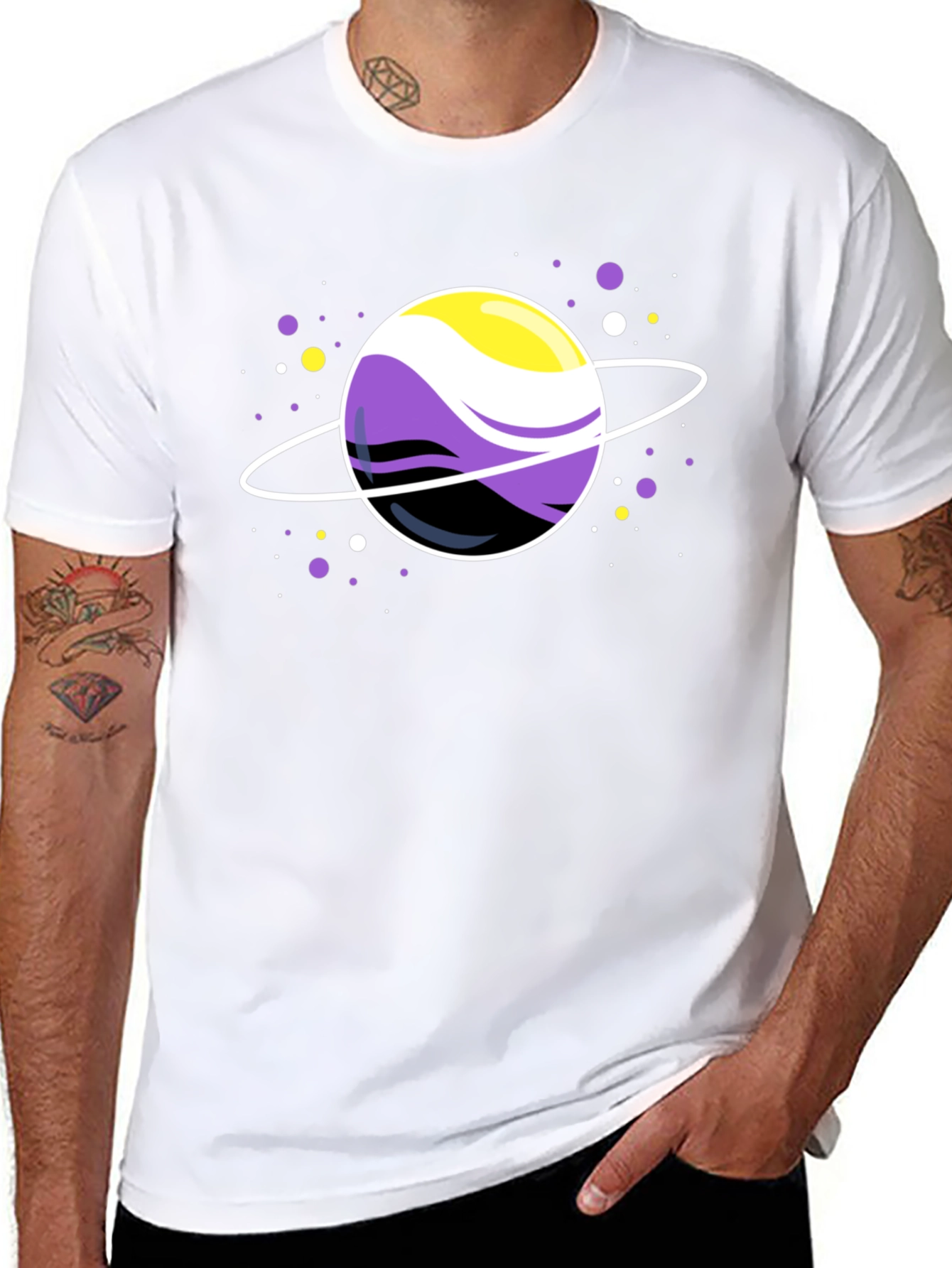 Nonbinary Pride Planet Black T-Shirt