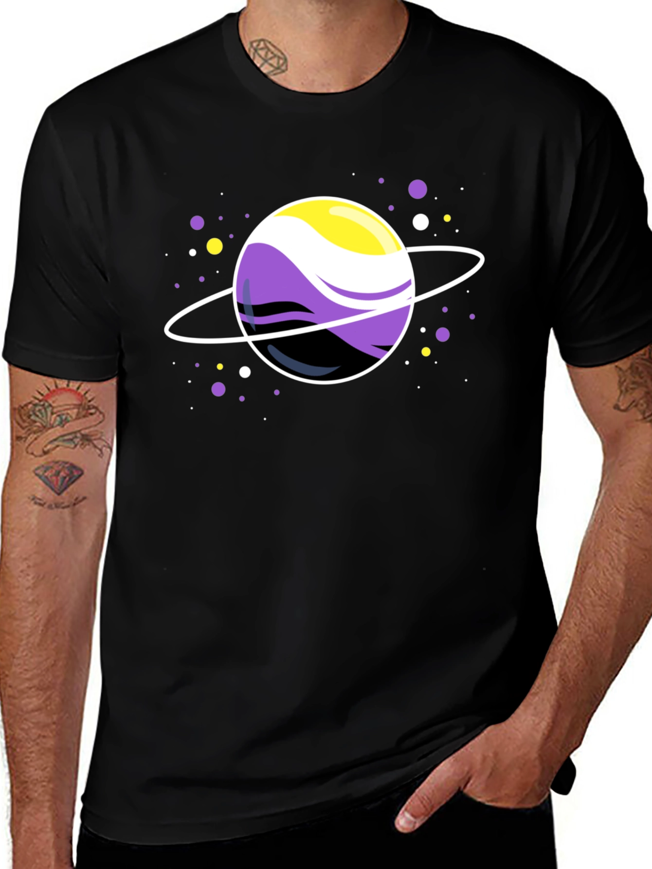Nonbinary Pride Planet Black T-Shirt