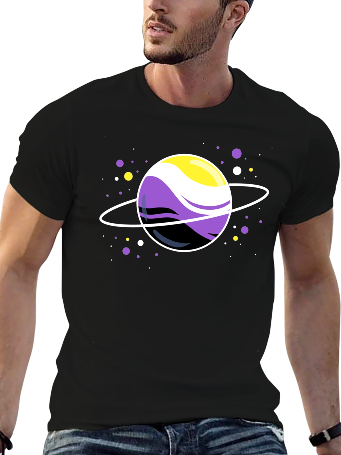 Nonbinary Pride Planet Black T-Shirt