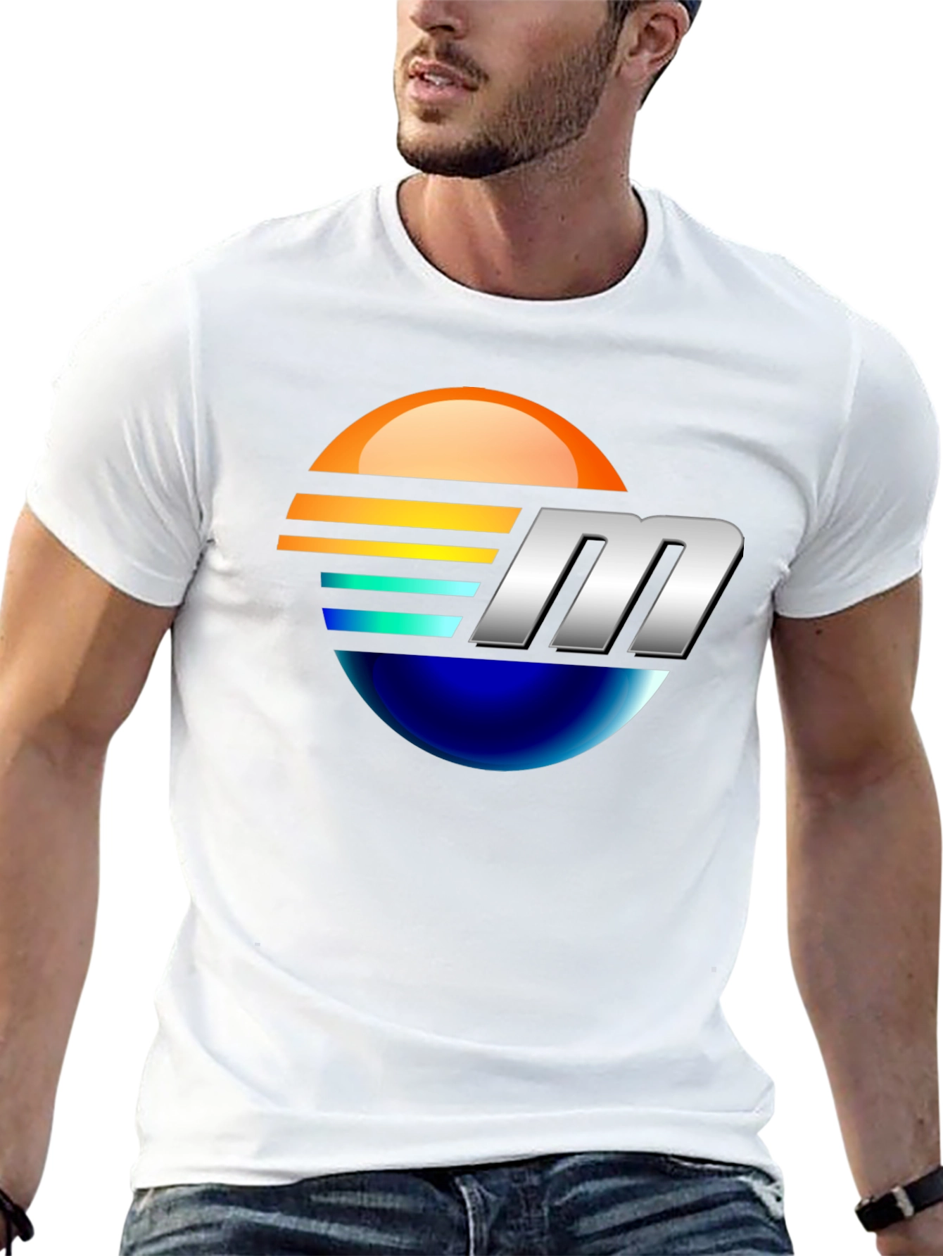 Retro Sunset M Letter Graphic Black T-Shirt