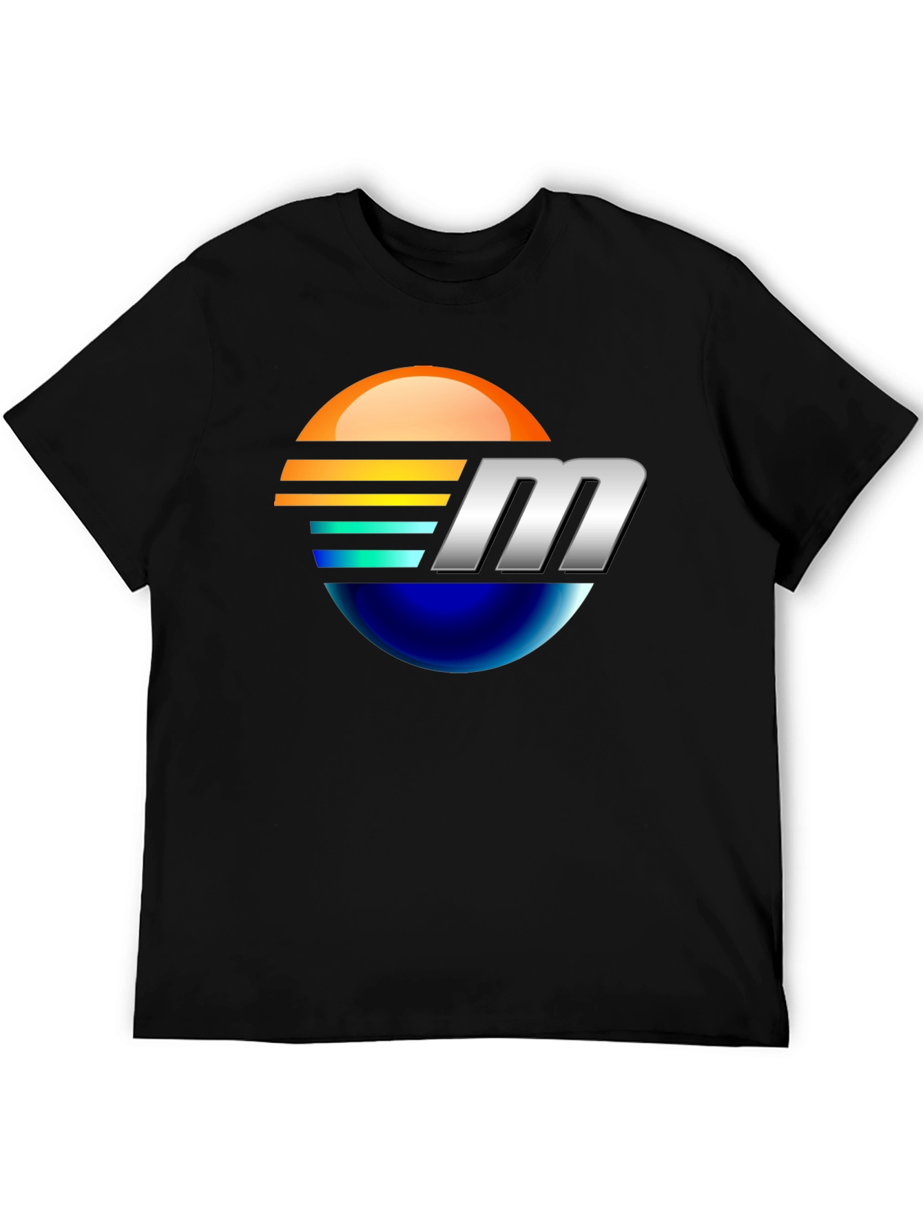 Retro Sunset M Letter Graphic Black T-Shirt