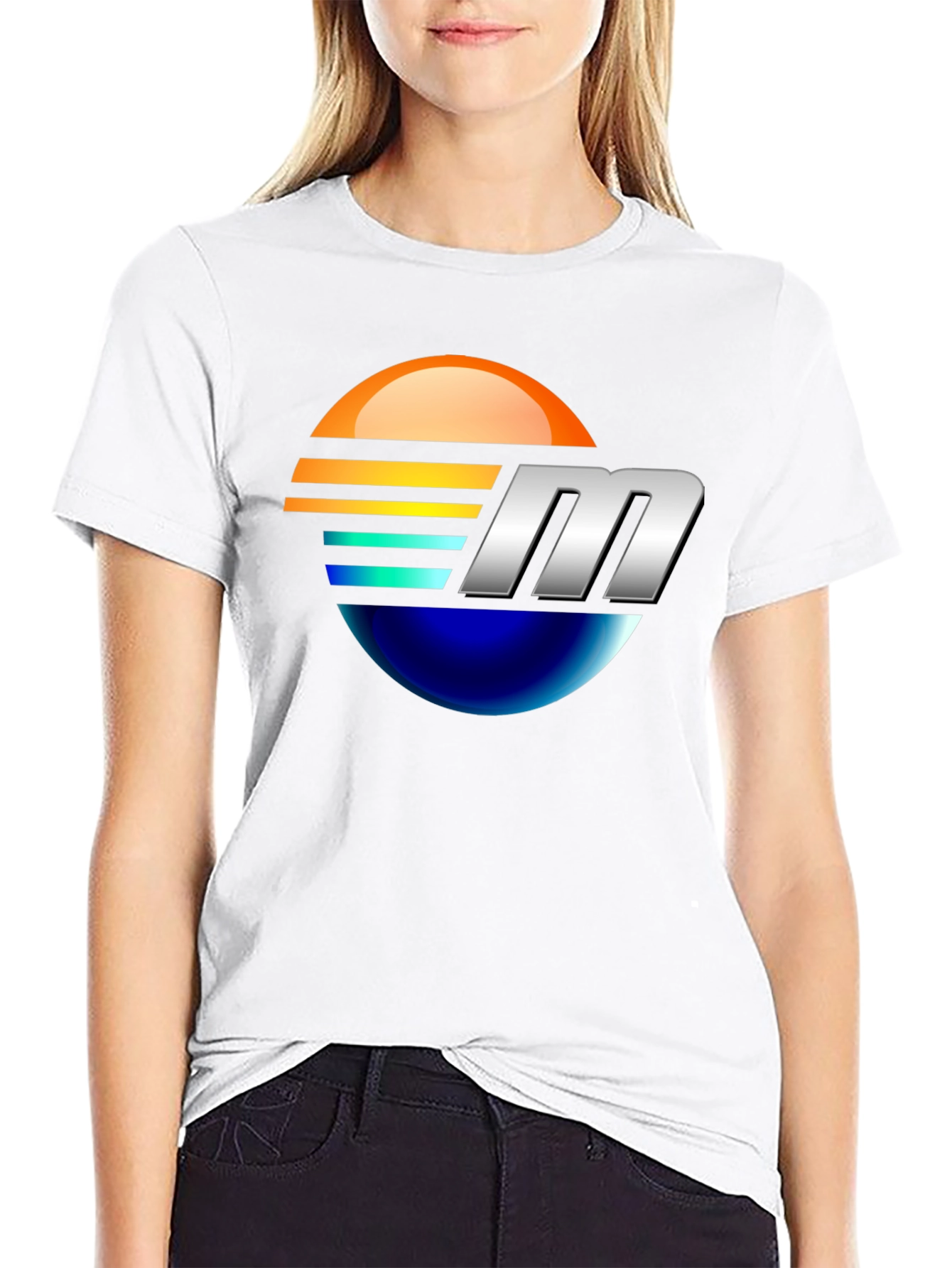 Retro Sunset M Letter Graphic Black T-Shirt