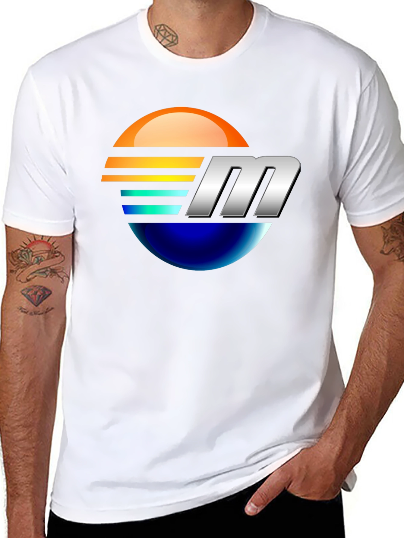 Retro Sunset M Letter Graphic Black T-Shirt