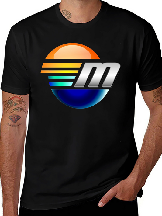 Retro Sunset M Letter Graphic Black T-Shirt