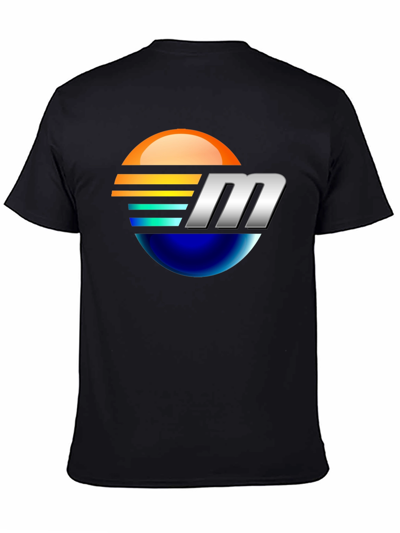 Retro Sunset M Letter Graphic Black T-Shirt