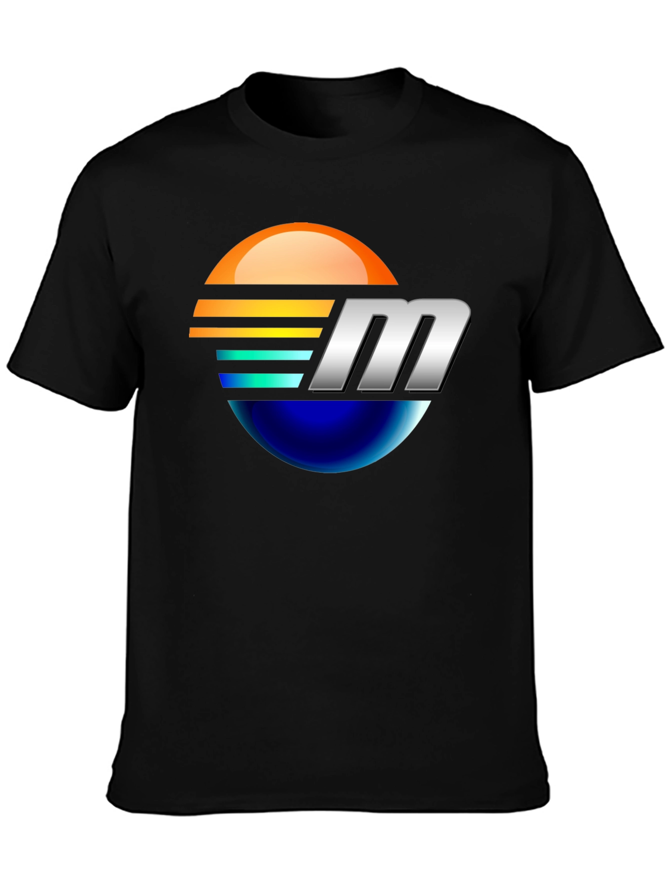 Retro Sunset M Letter Graphic Black T-Shirt