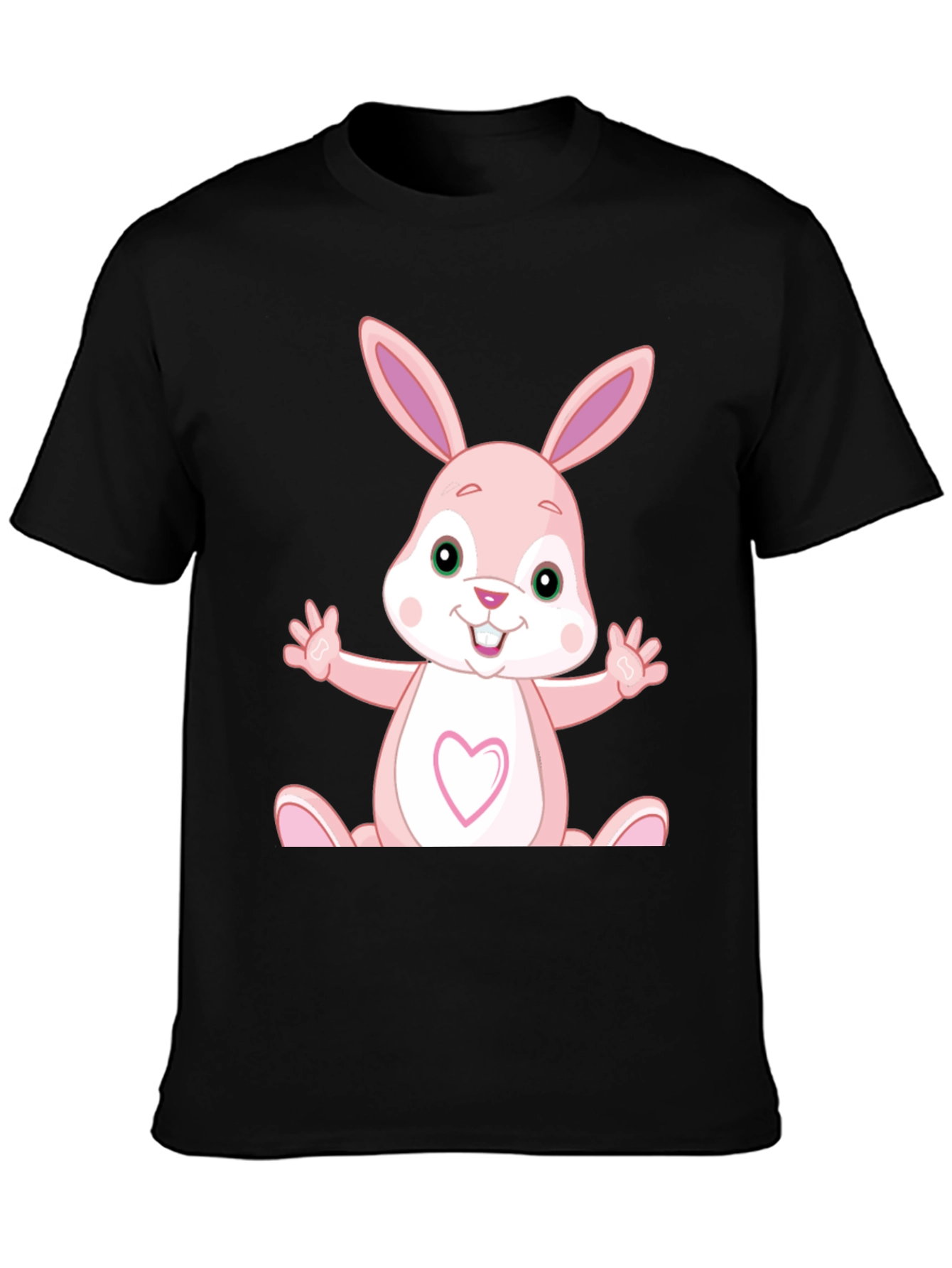 Cute Cartoon Rabbit Graphic Black T-Shirt