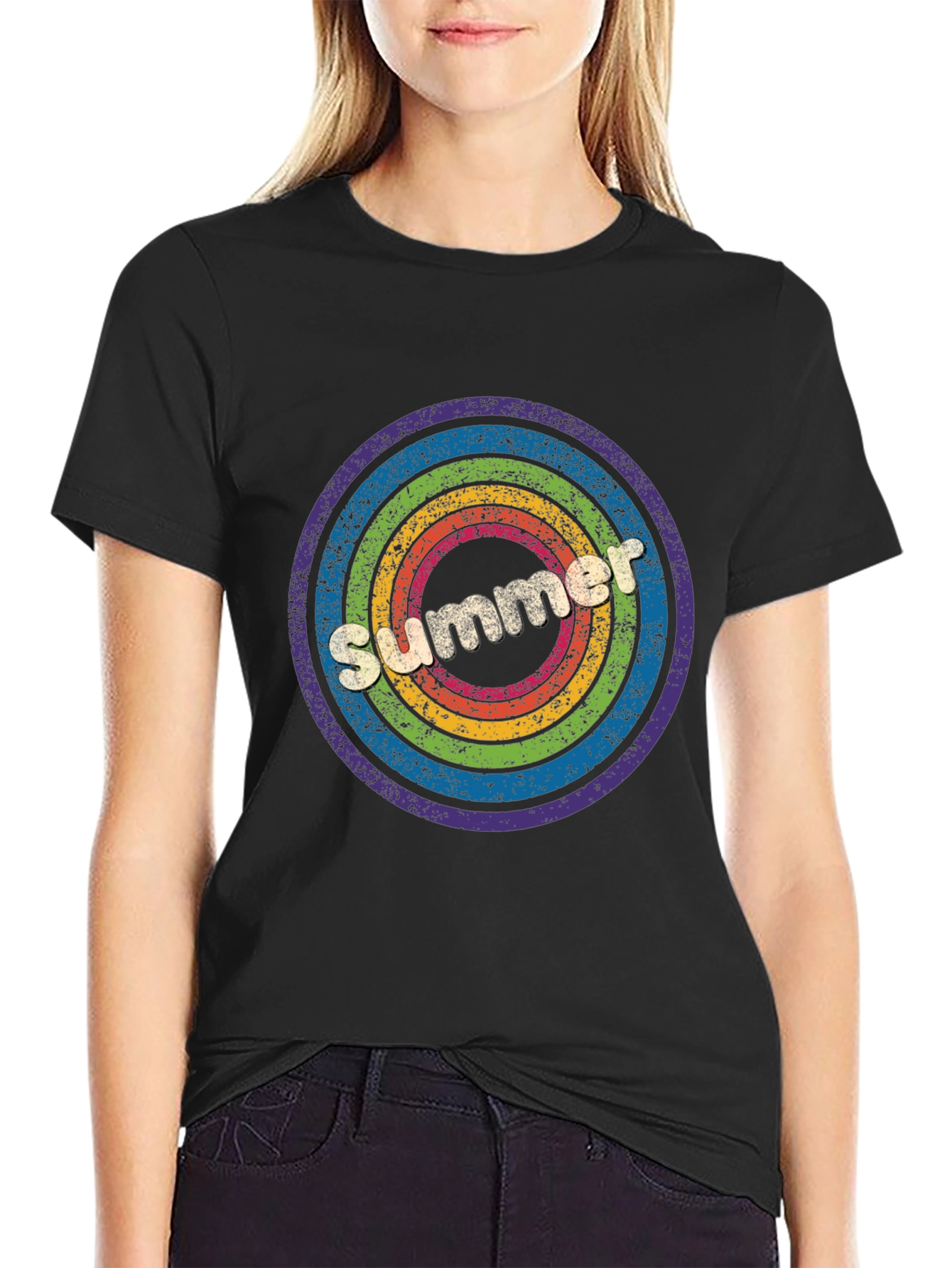 Retro Summer Rainbow Circle Graphic Tee