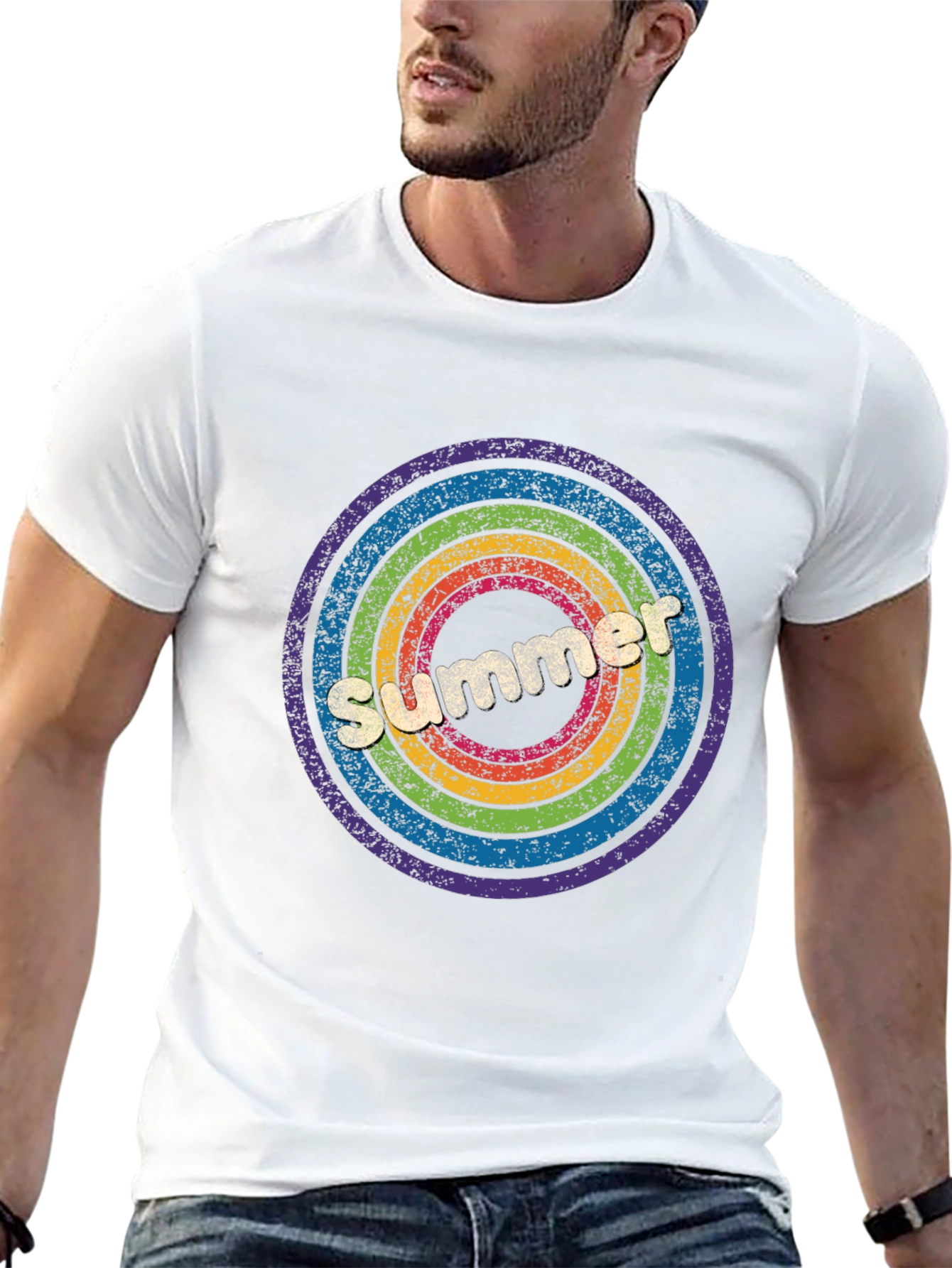 Retro Summer Rainbow Circle Graphic Tee