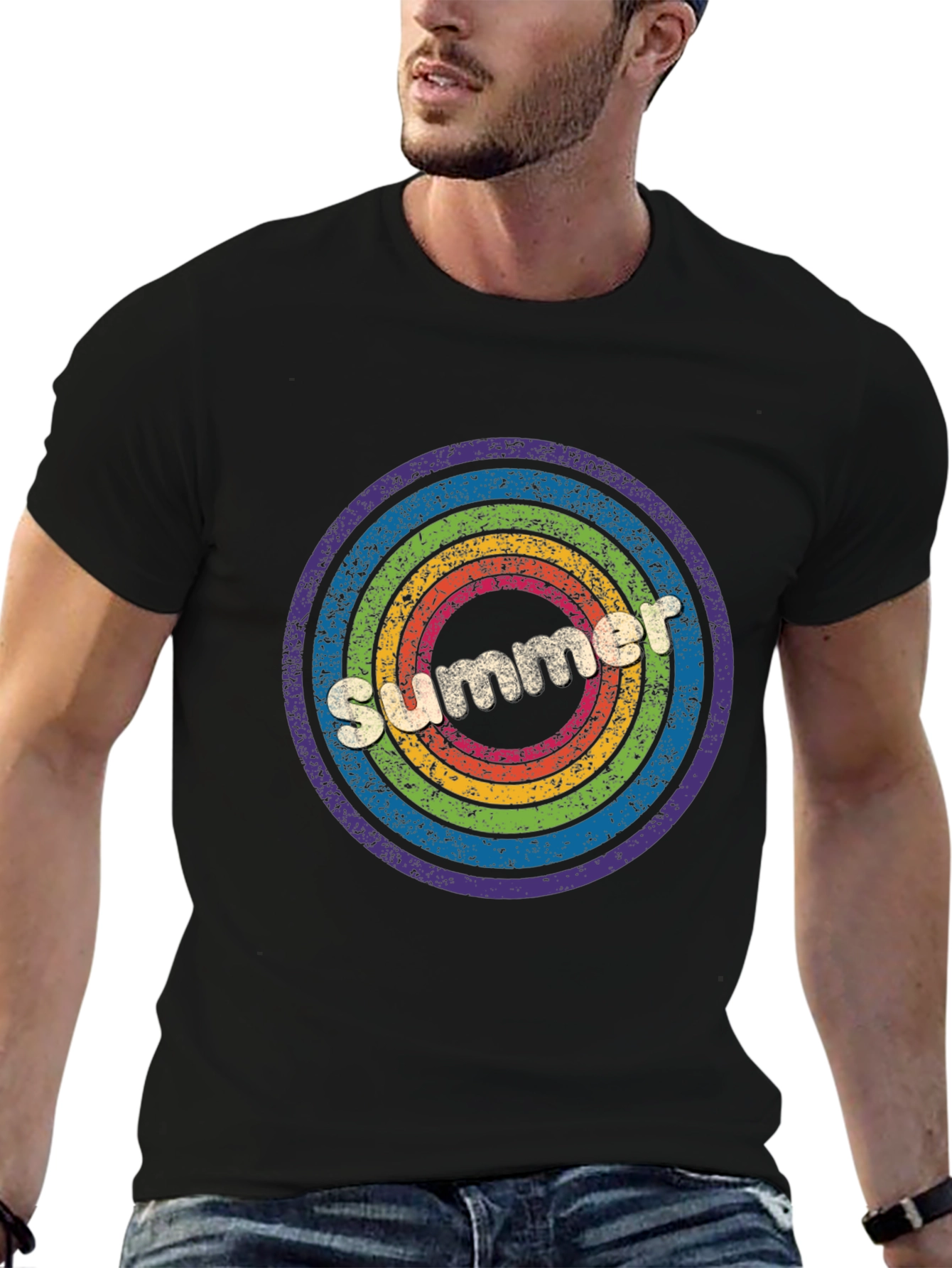 Retro Summer Rainbow Circle Graphic Tee