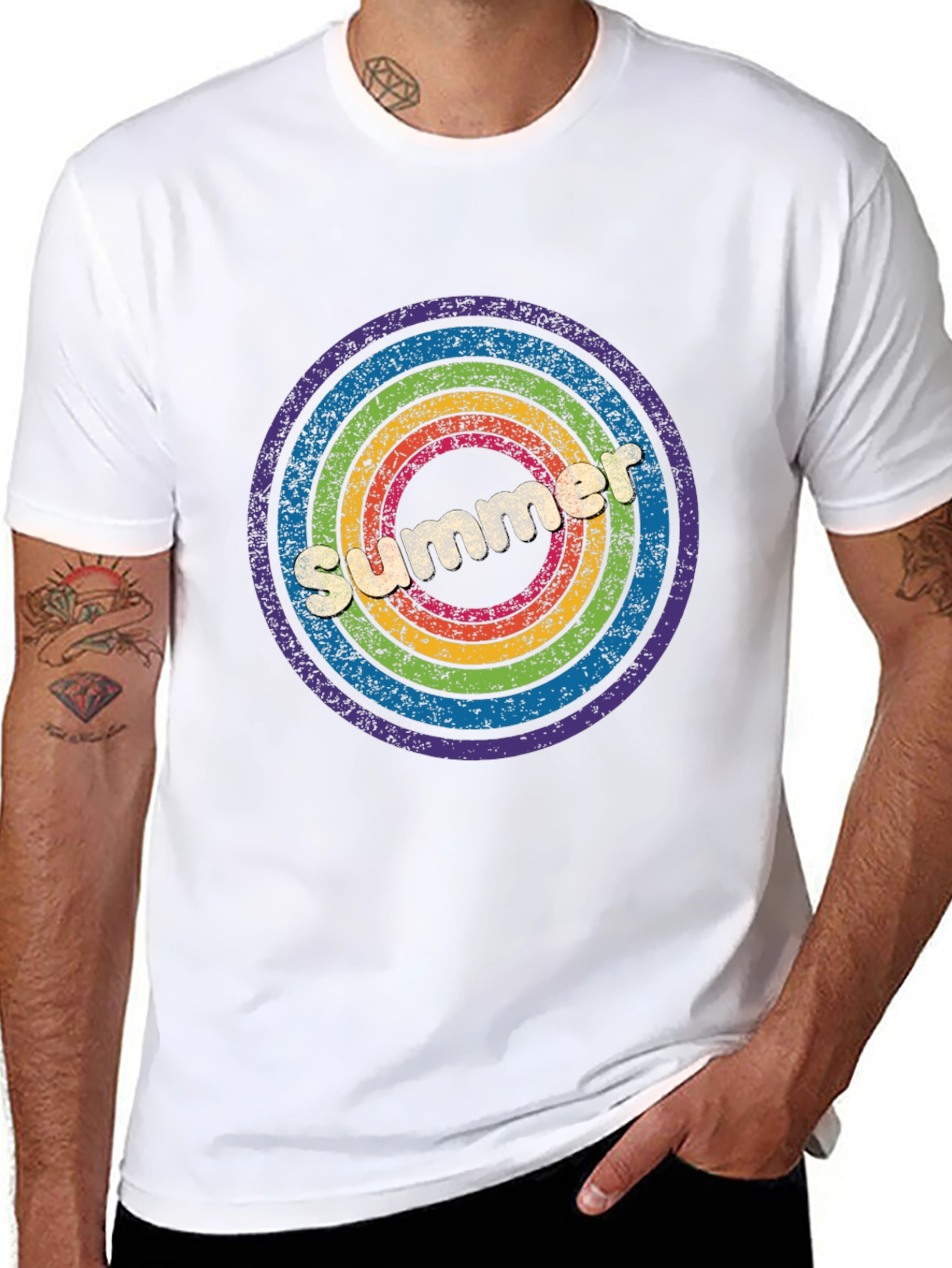 Retro Summer Rainbow Circle Graphic Tee