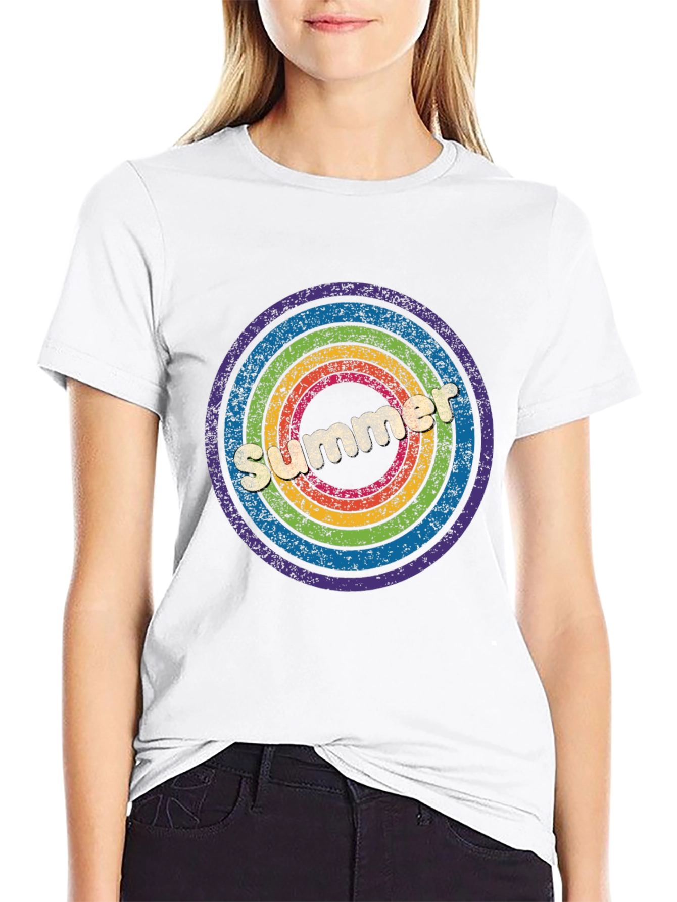 Retro Summer Rainbow Circle Graphic Tee