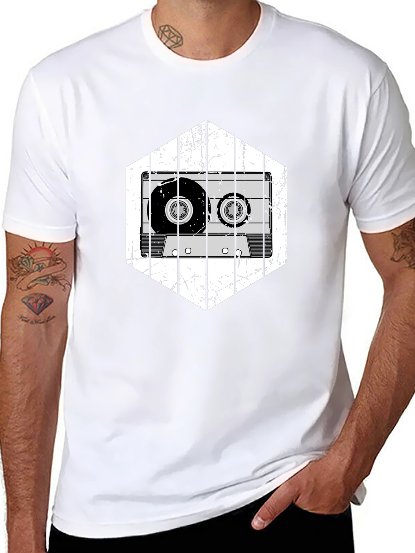 Retro Cassette Tape Graphic Tee - Black Cotton T-Shirt