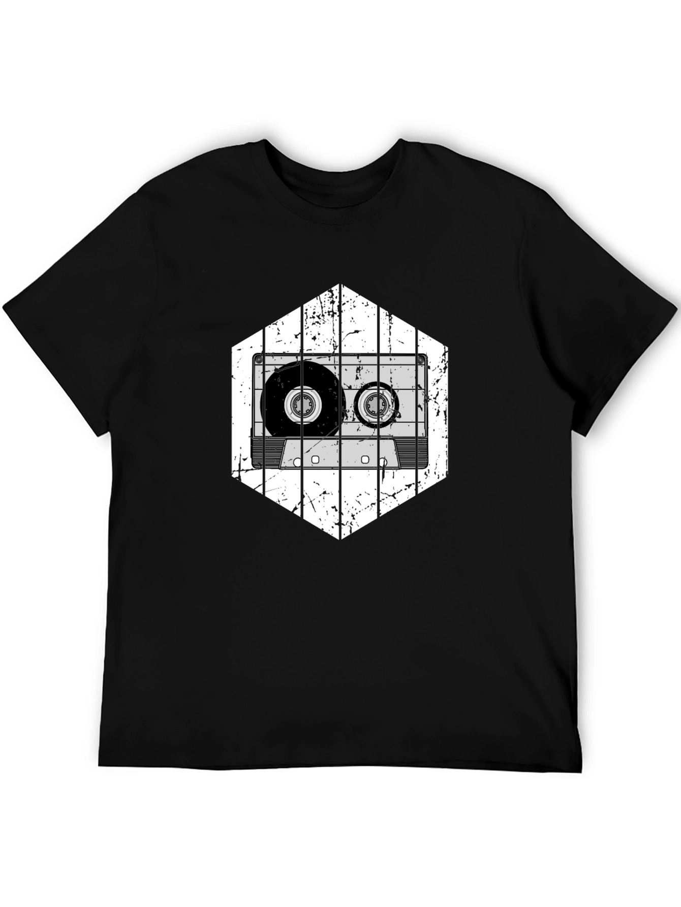 Retro Cassette Tape Graphic Tee - Black Cotton T-Shirt