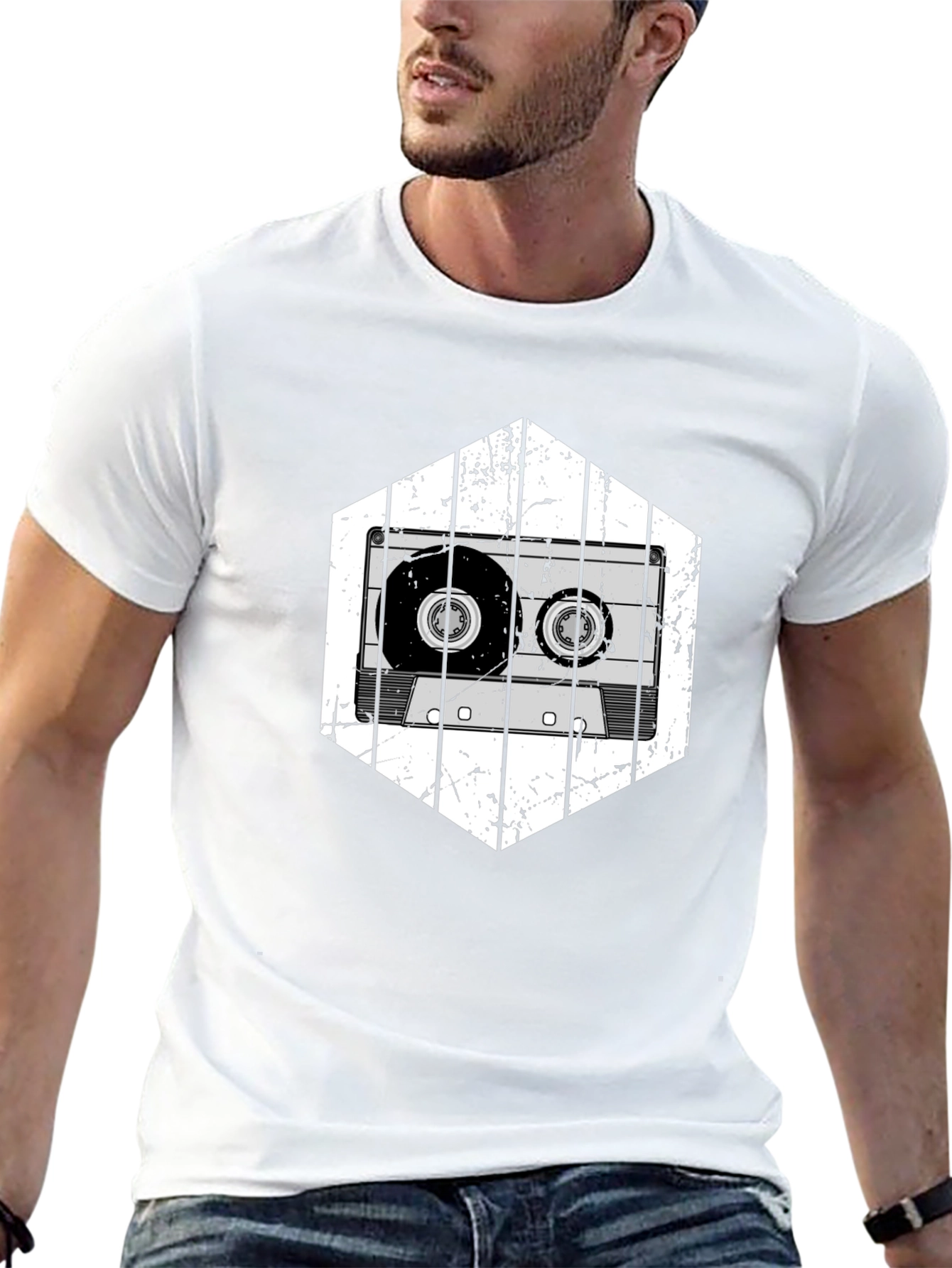 Retro Cassette Tape Graphic Tee - Black Cotton T-Shirt