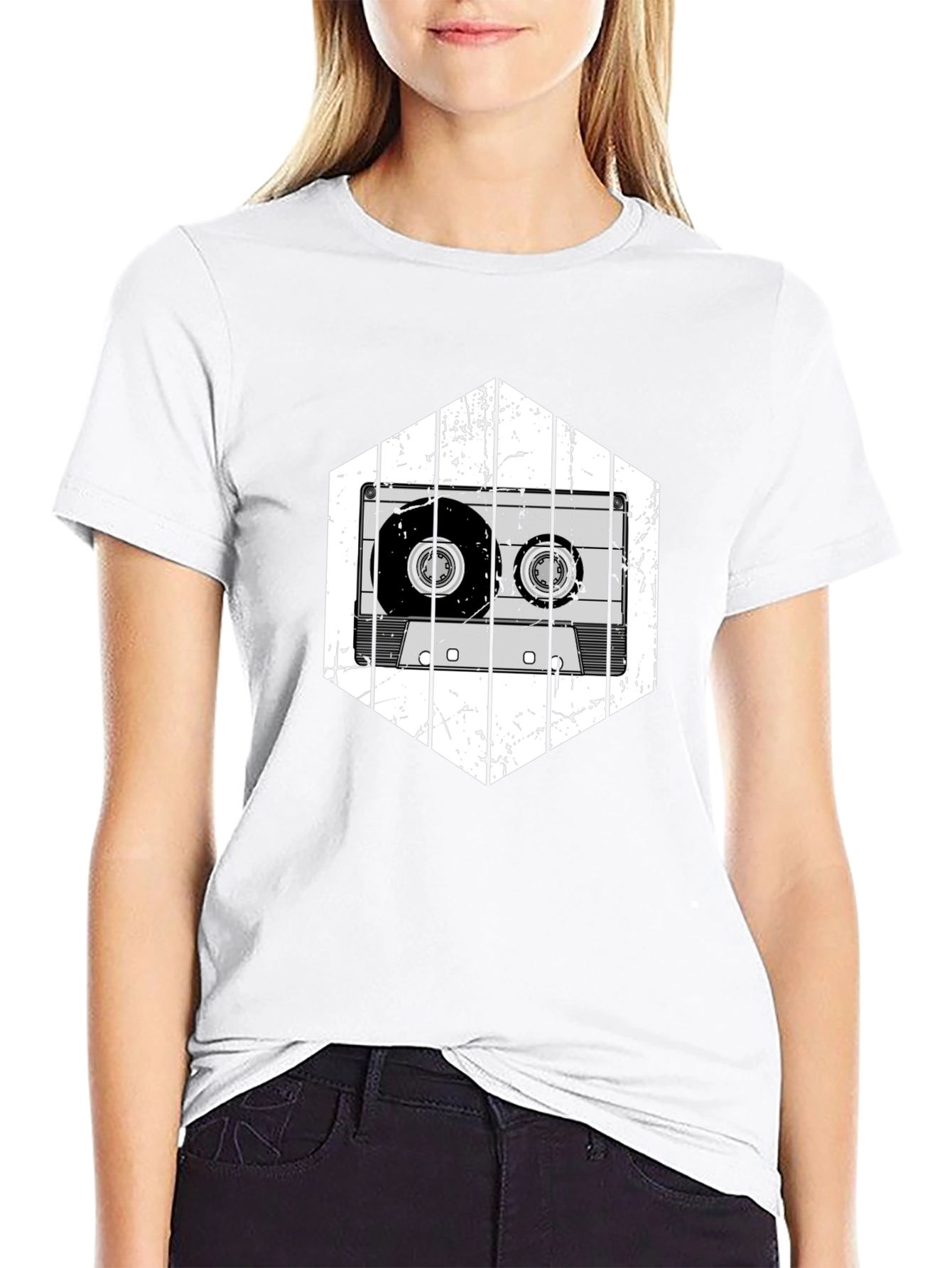 Retro Cassette Tape Graphic Tee - Black Cotton T-Shirt