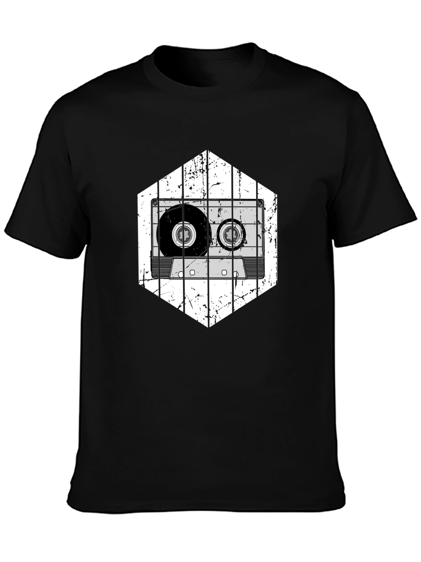 Retro Cassette Tape Graphic Tee - Black Cotton T-Shirt
