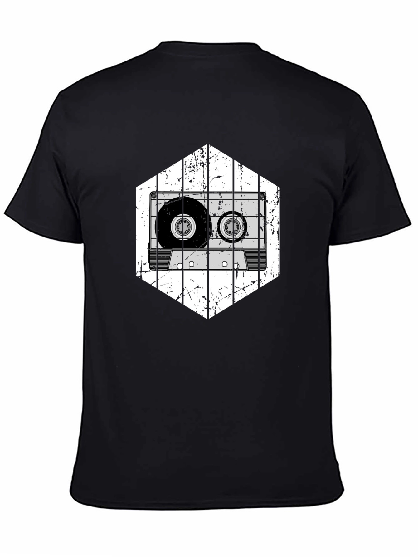 Retro Cassette Tape Graphic Tee - Black Cotton T-Shirt