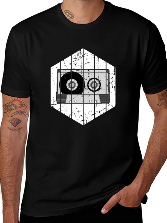 Retro Cassette Tape Graphic Tee - Black Cotton T-Shirt