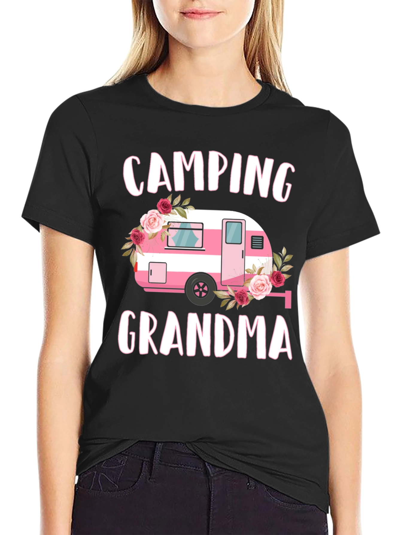 Camping Grandma Tee - Pink Floral Camper T-Shirt