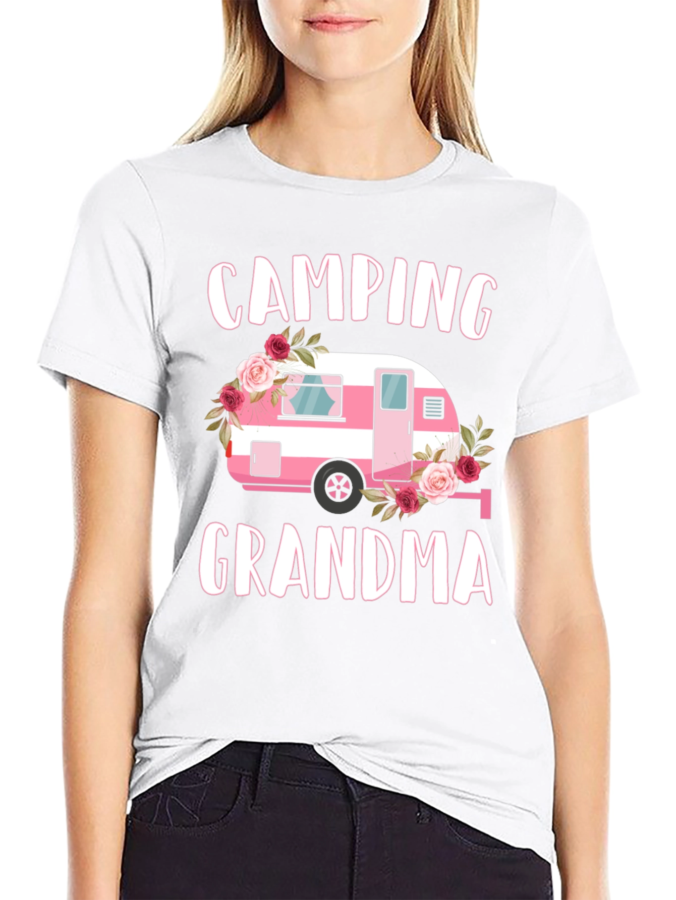 Camping Grandma Tee - Pink Floral Camper T-Shirt