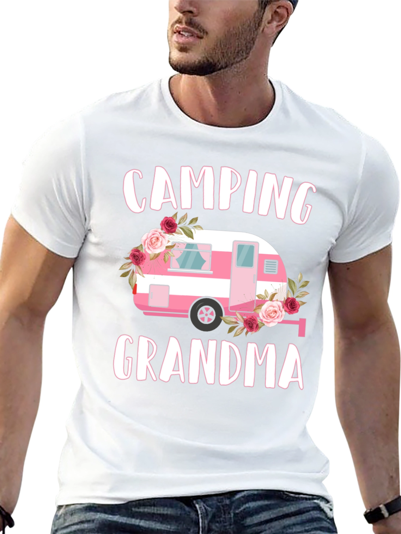 Camping Grandma Tee - Pink Floral Camper T-Shirt