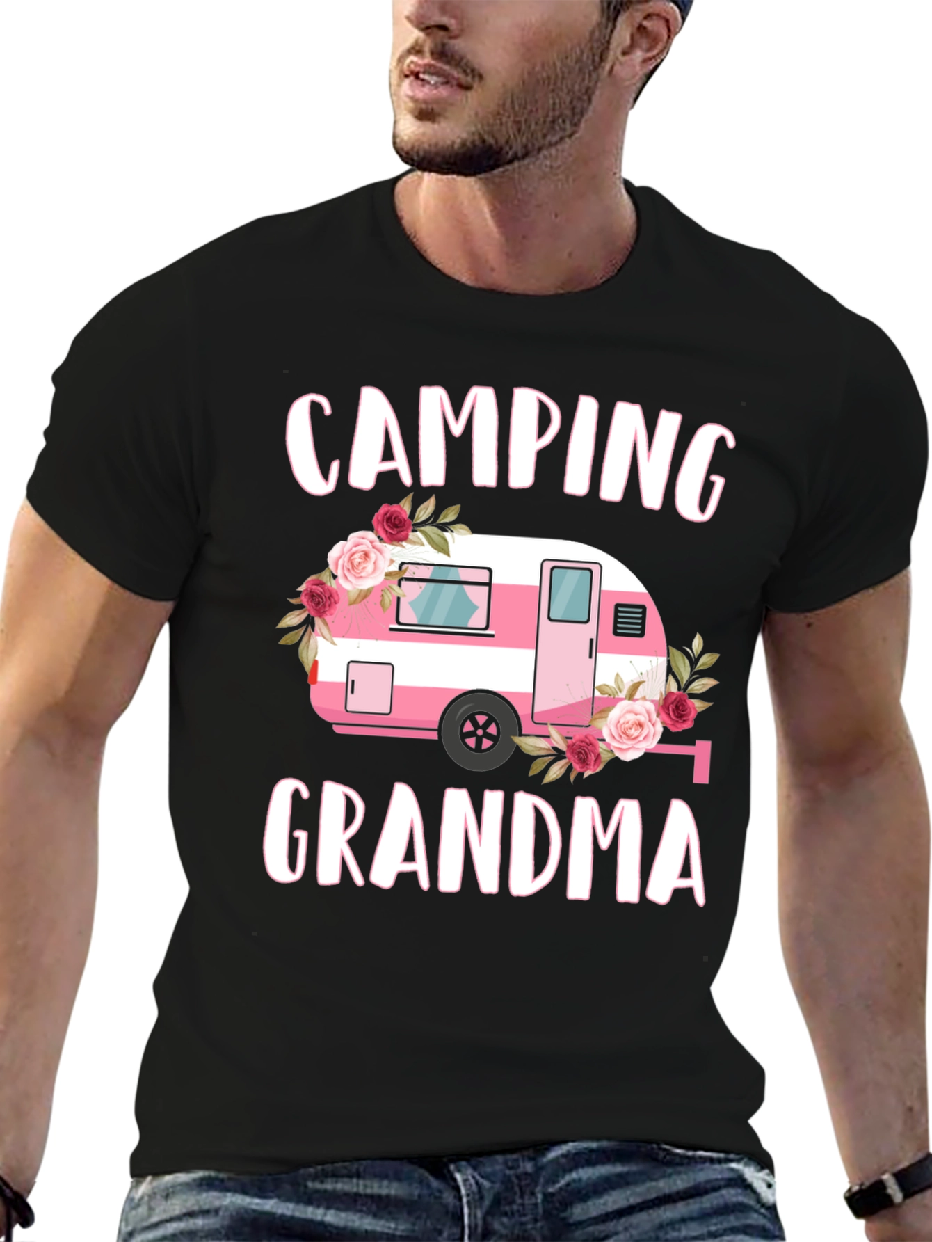 Camping Grandma Tee - Pink Floral Camper T-Shirt