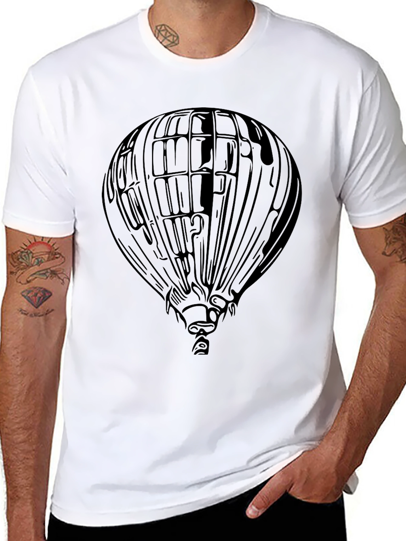Air Balloon Graphic Tee - Mens Black Cotton T-Shirt