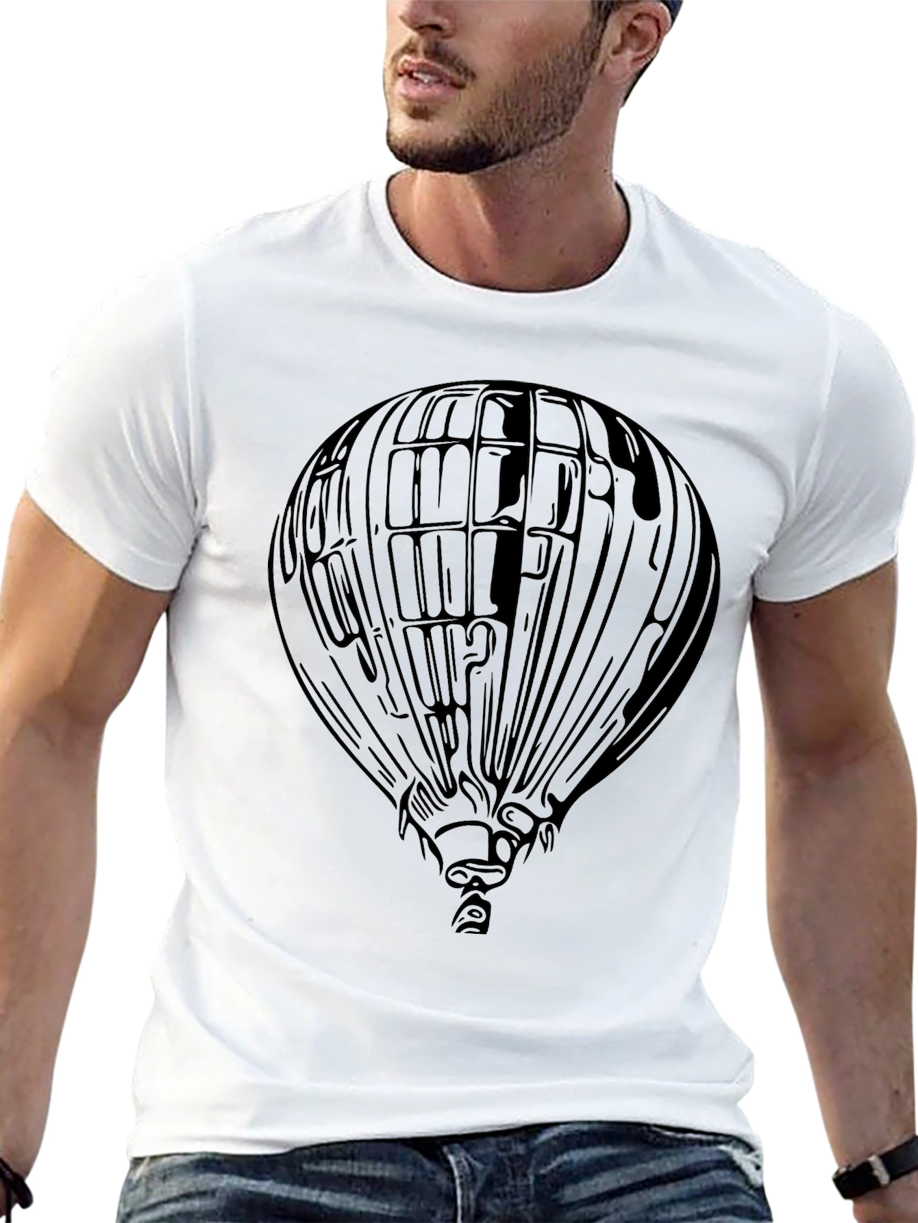 Air Balloon Graphic Tee - Mens Black Cotton T-Shirt