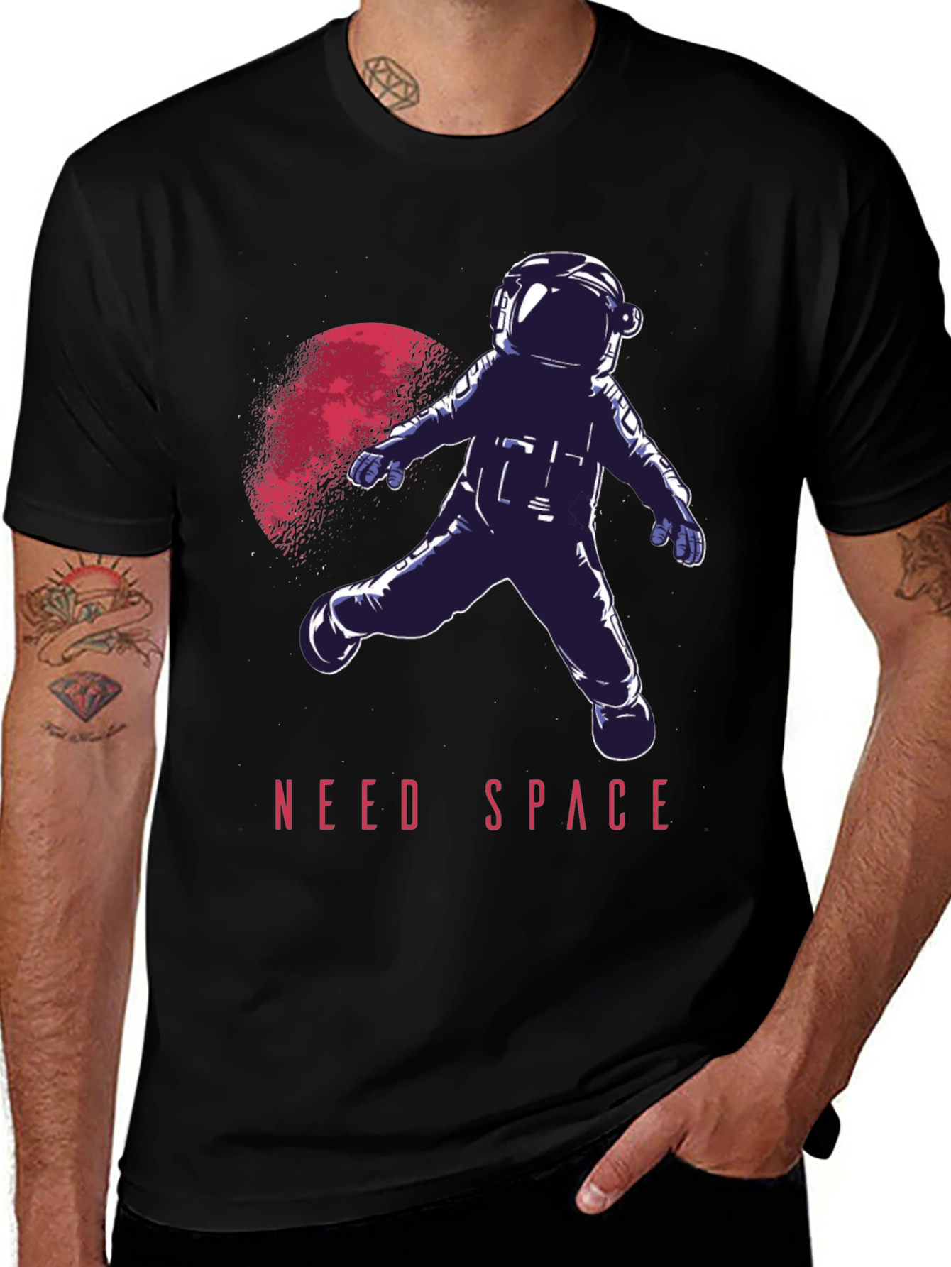 Need Space Astronaut Graphic T-Shirt - Black Crew Neck