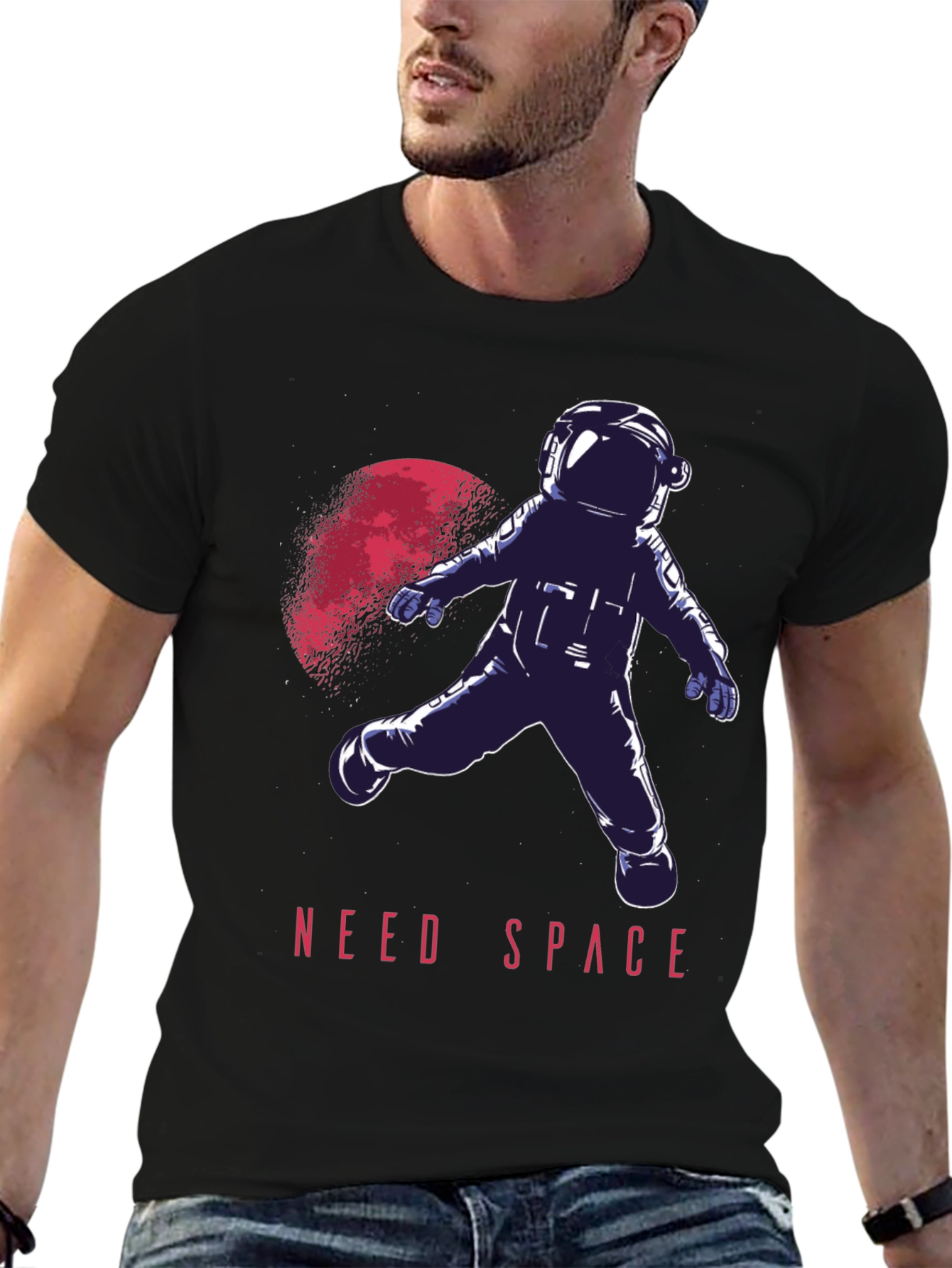 Need Space Astronaut Graphic T-Shirt - Black Crew Neck