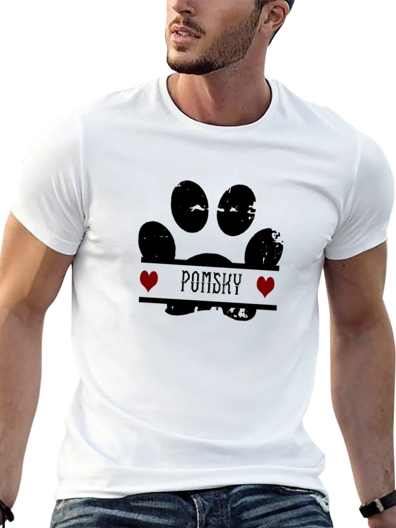Pomsky Dog Paw Print T-Shirt