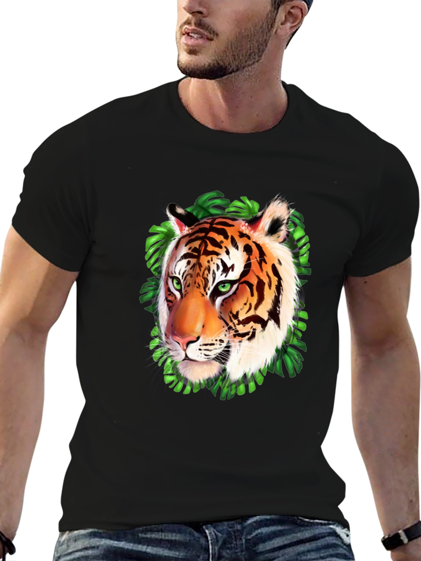 Tiger Graphic Print Black T-Shirt