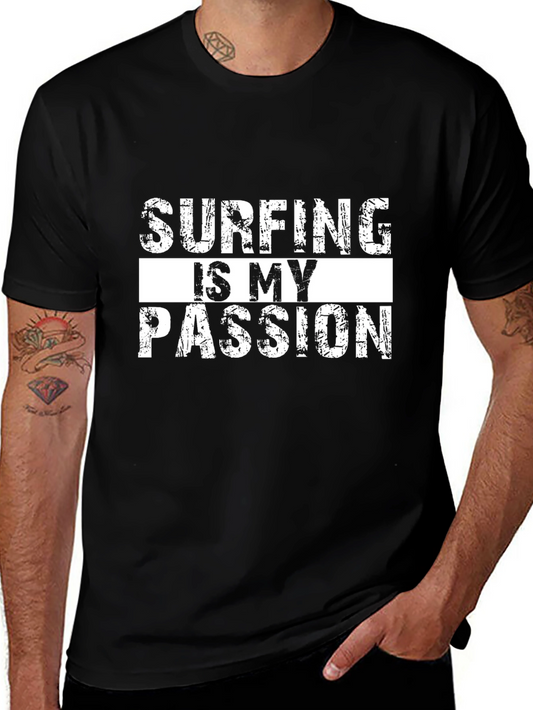 Surfing Is My Passion Graphic Tee - Black Cotton T-Shirt