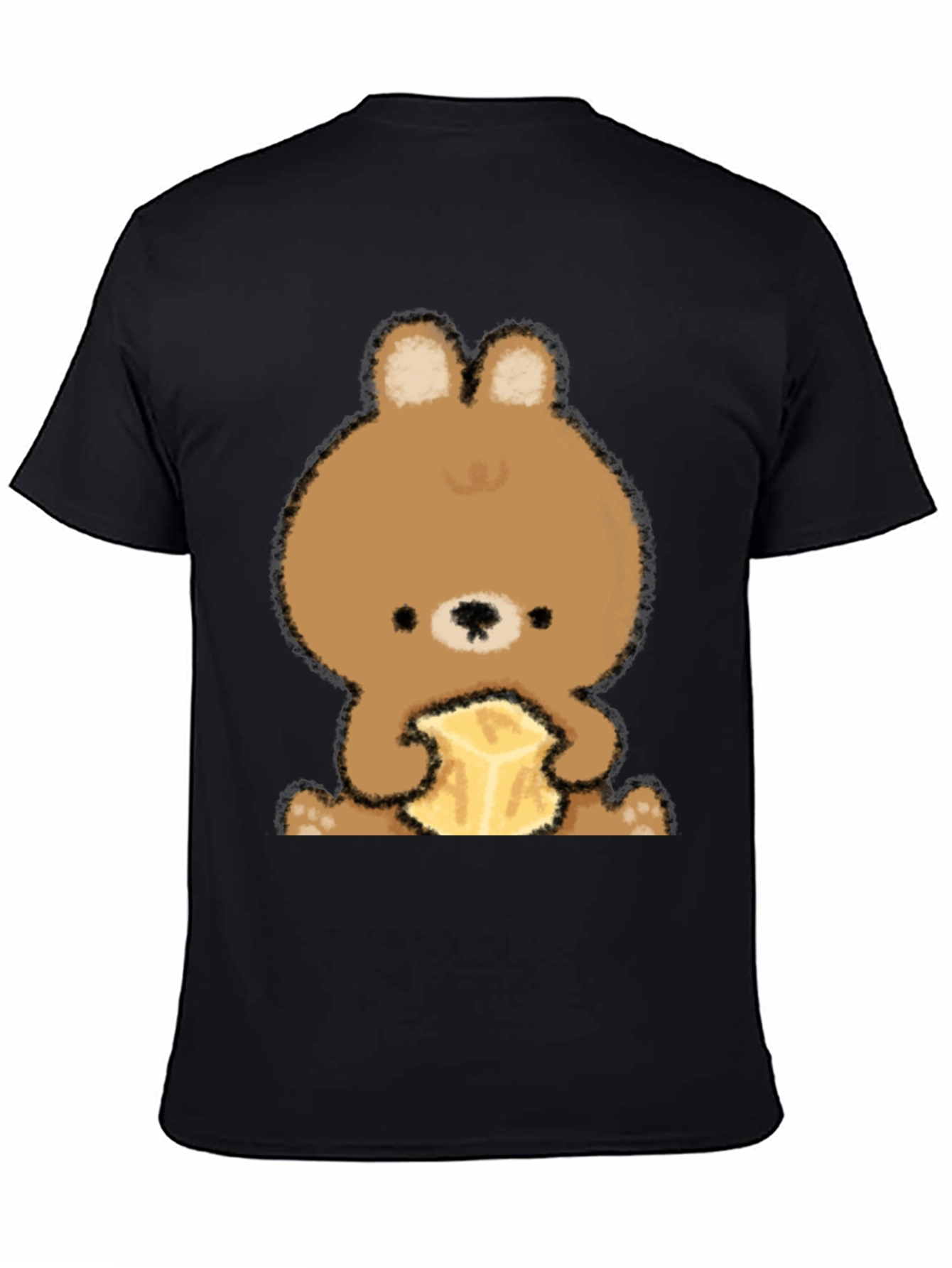 Cute Bear Eating Butter Graphic Tee - Black