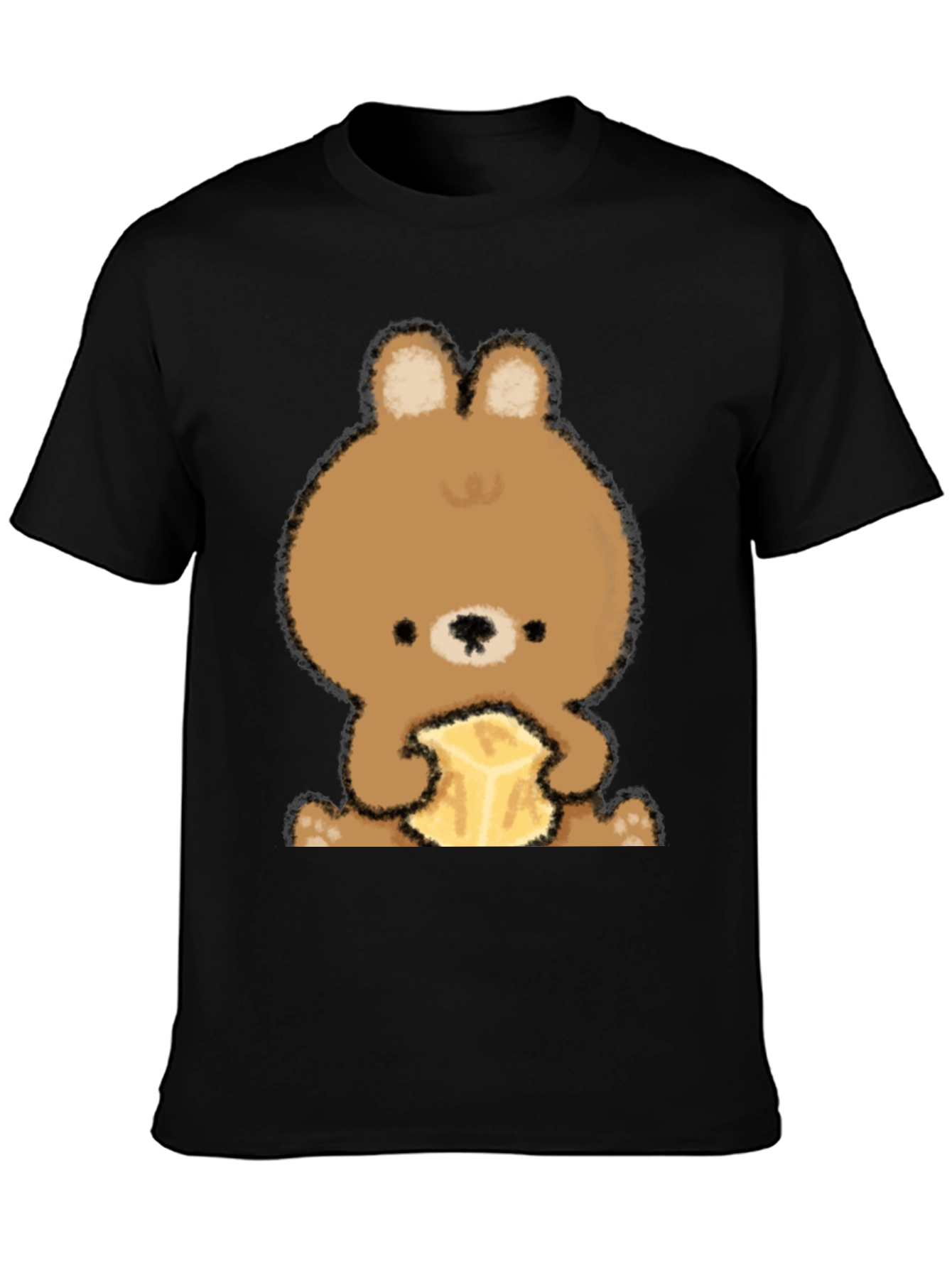 Cute Bear Eating Butter Graphic Tee - Black