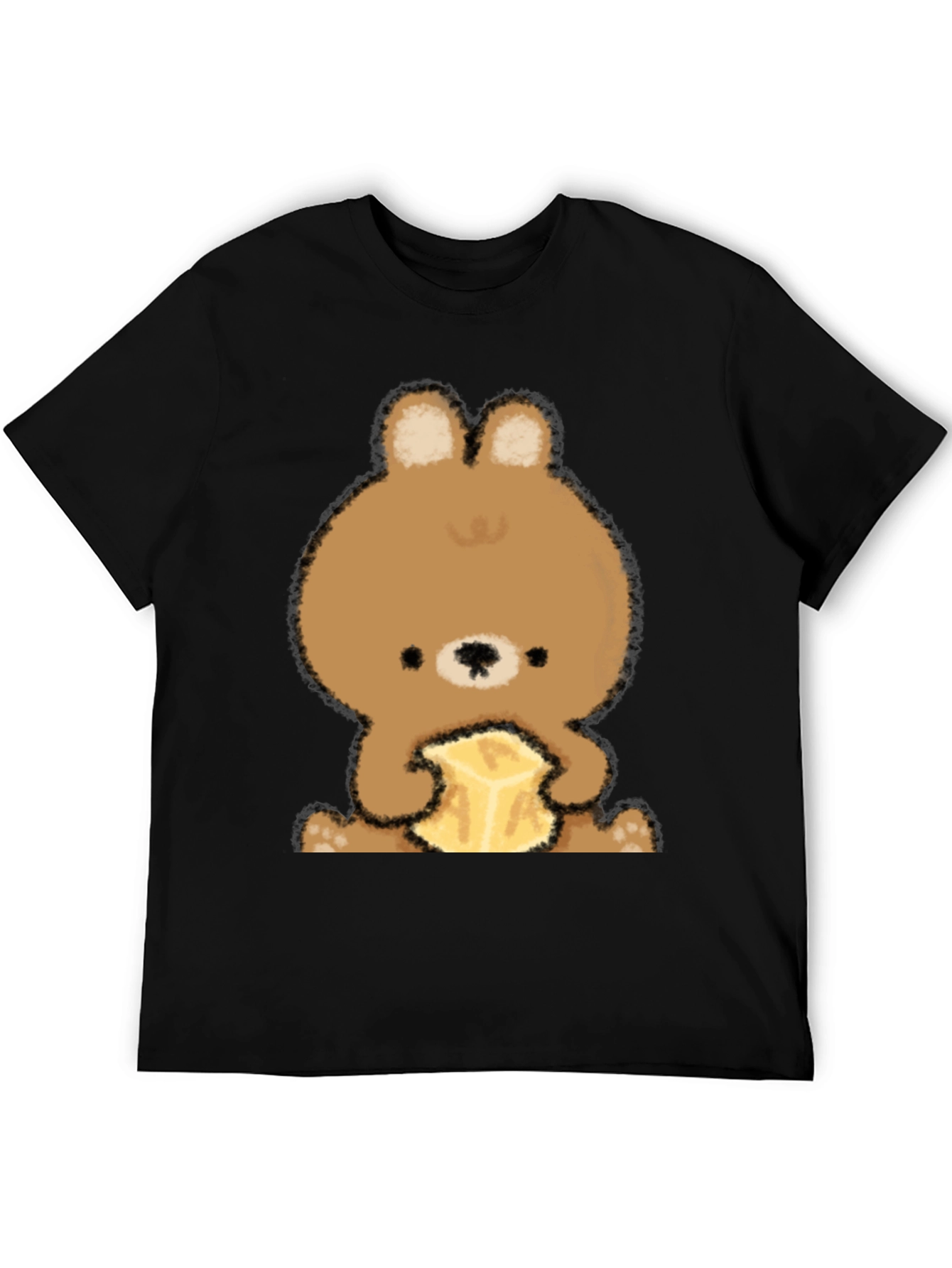 Cute Bear Eating Butter Graphic Tee - Black