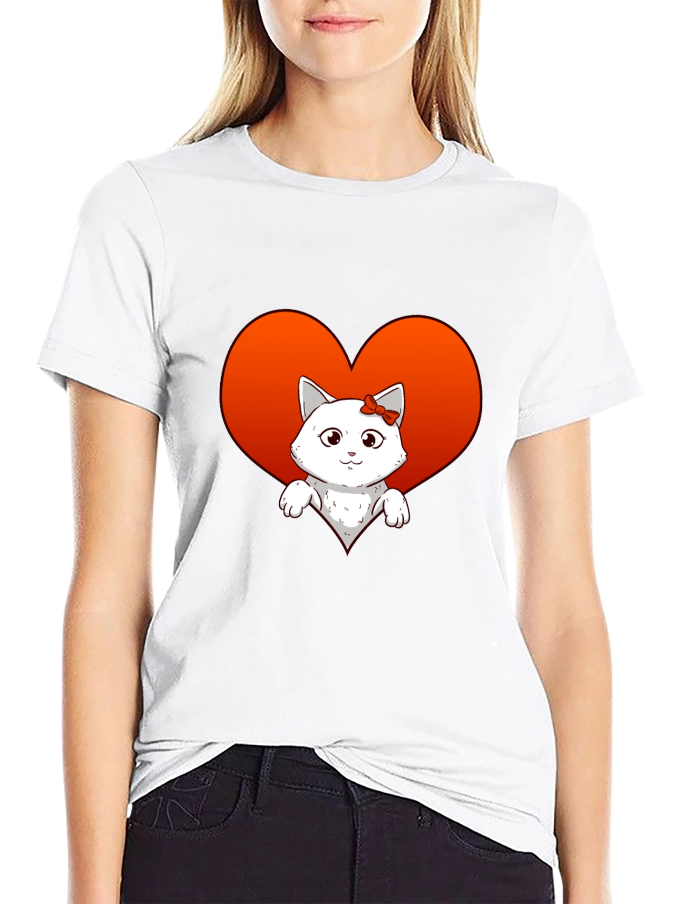 Cute Cat Heart T-Shirt - Unisex Black Tee