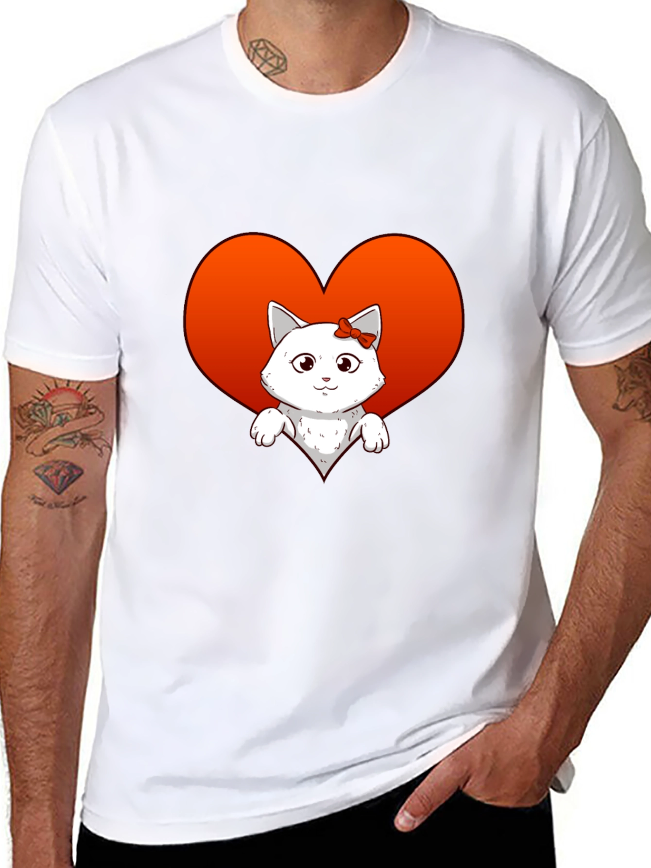 Cute Cat Heart T-Shirt - Unisex Black Tee