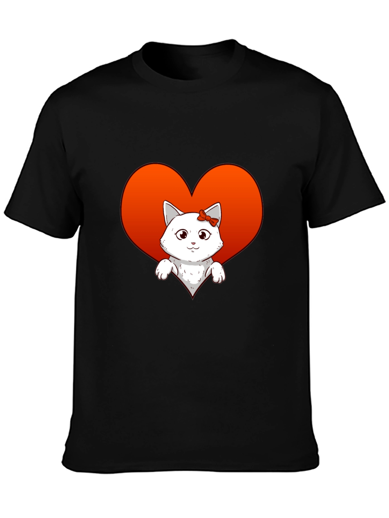 Cute Cat Heart T-Shirt - Unisex Black Tee