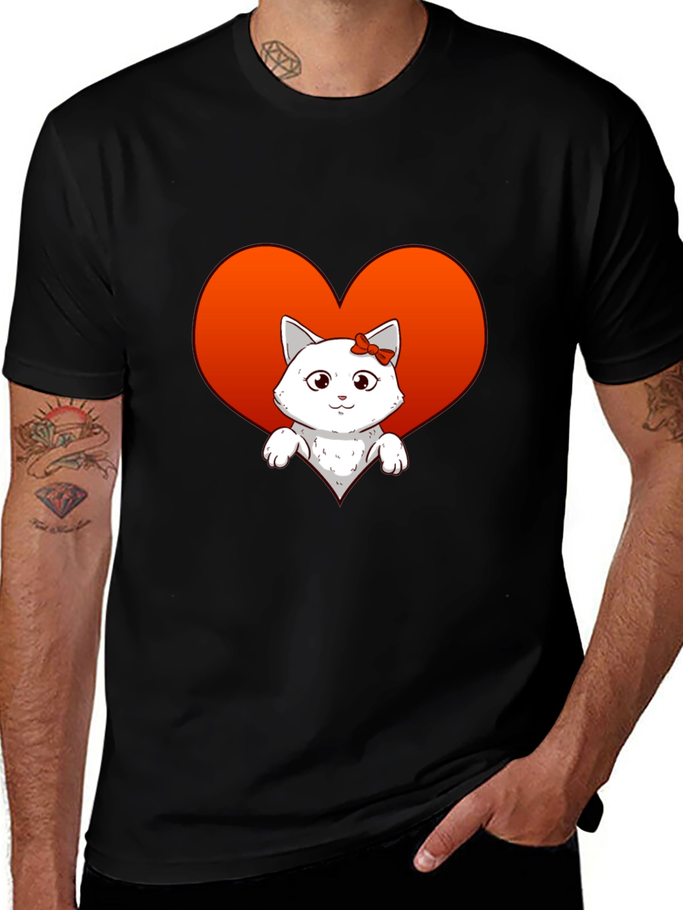 Cute Cat Heart T-Shirt - Unisex Black Tee