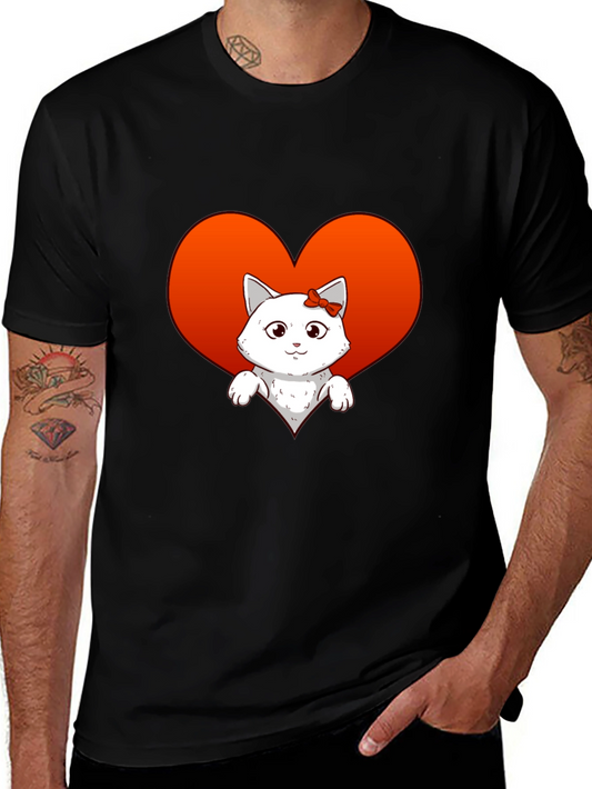 Cute Cat Heart T-Shirt - Unisex Black Tee