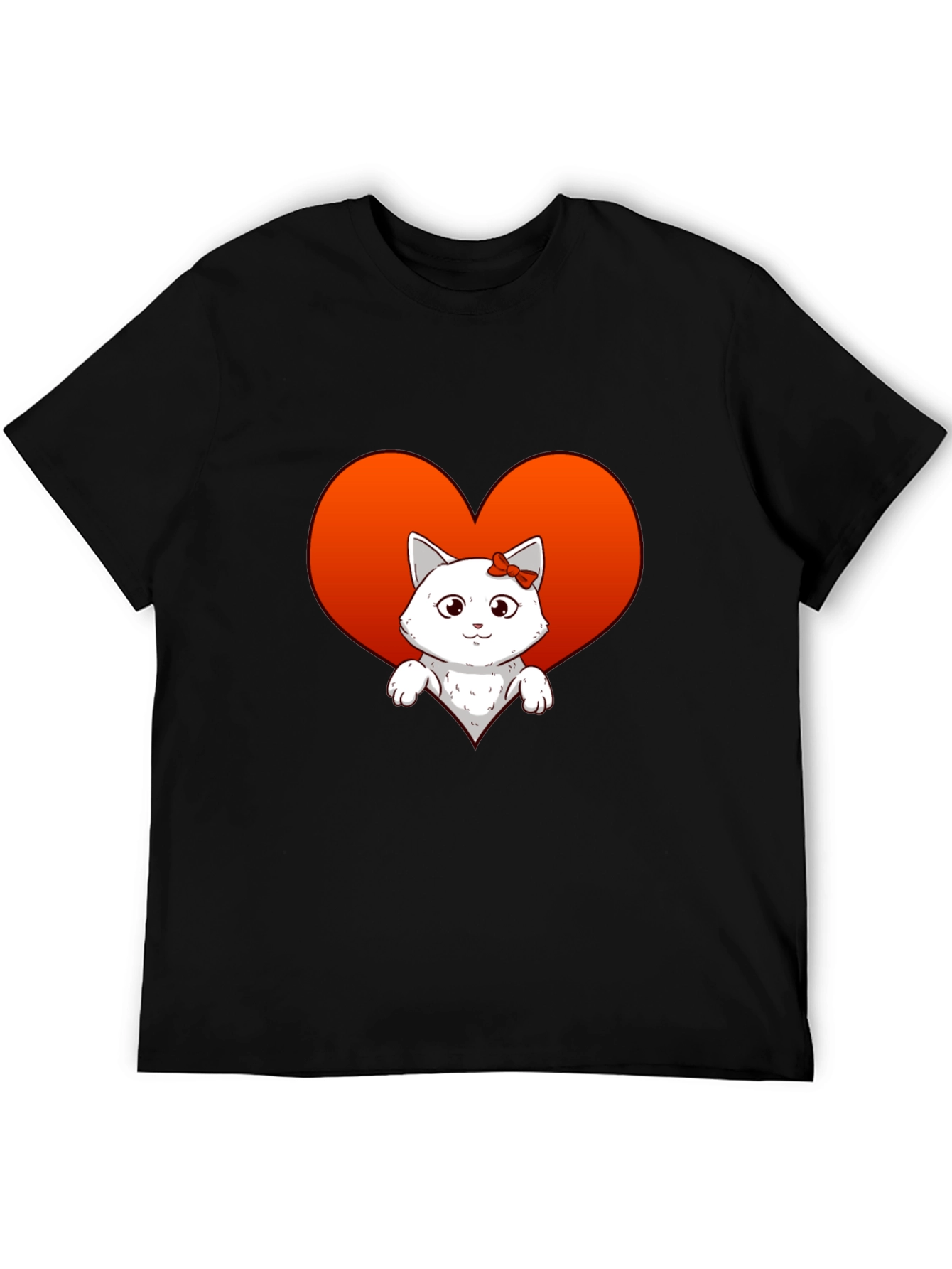 Cute Cat Heart T-Shirt - Unisex Black Tee
