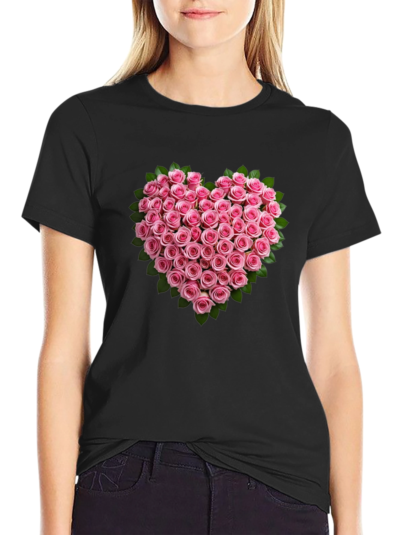 Heart Roses Black T-Shirt