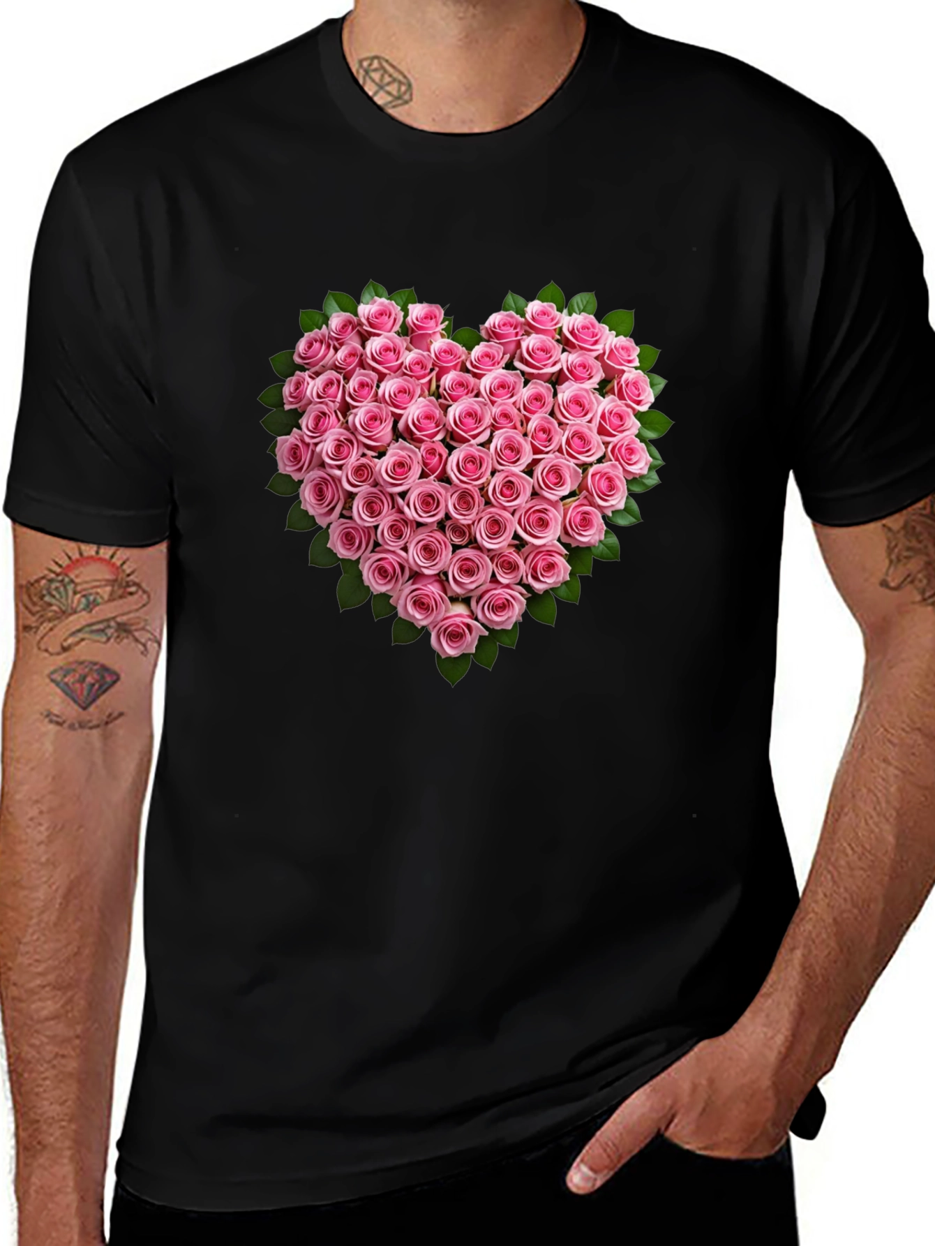 Heart Roses Black T-Shirt