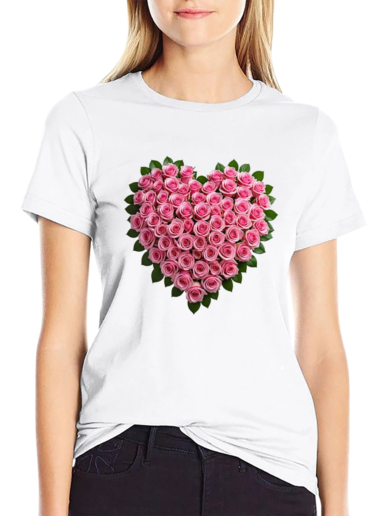 Heart Roses Black T-Shirt