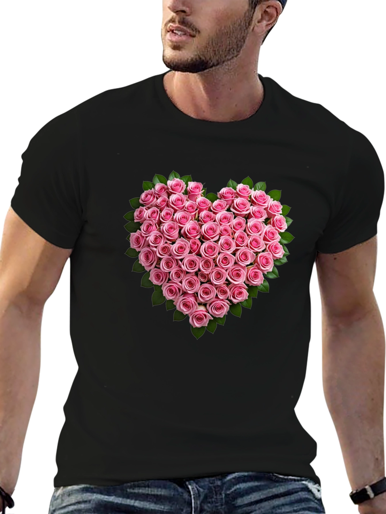 Heart Roses Black T-Shirt