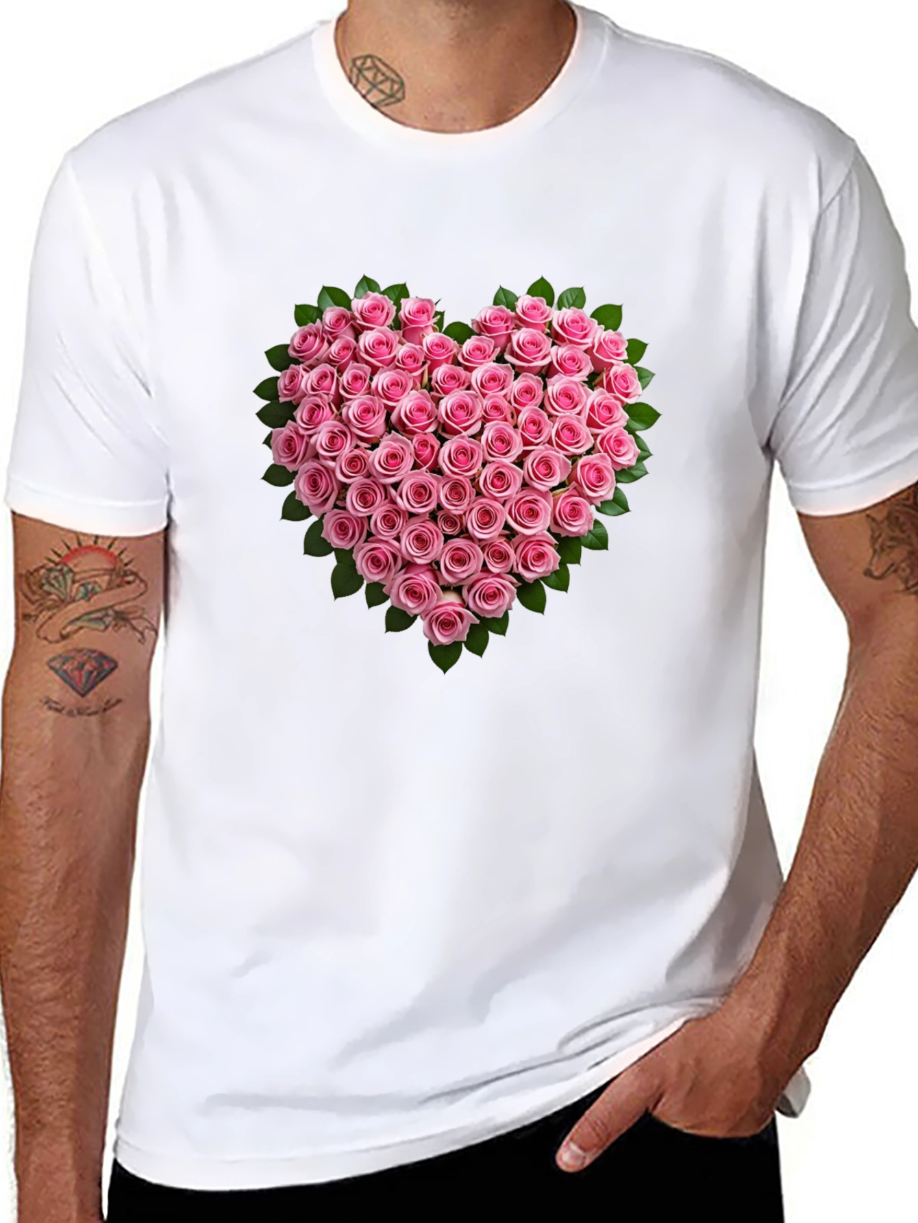Heart Roses Black T-Shirt